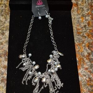 paparazzi Silver Tassel Fringe Necklace with Matching Earrings